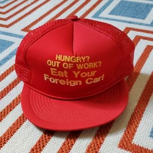 1980's Novelty Mesh Snap Back Hat // "Foreign Car" // Vintage Accessories